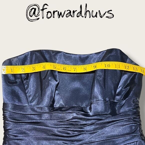 Strapless Blue Satin-Like Mini Dress with Pockets – Size 2 - Picture 6 of 13